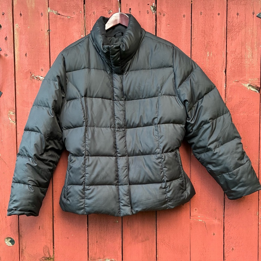 Eddie Bauer Womens Jacket Goose Down Puffer Parka Full Zip Black Warm Vtg XXL